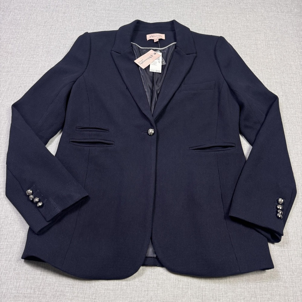 Philosophy Republic Clothing‎ Blazer Womens 12 Blue Collared Lined Pockets
